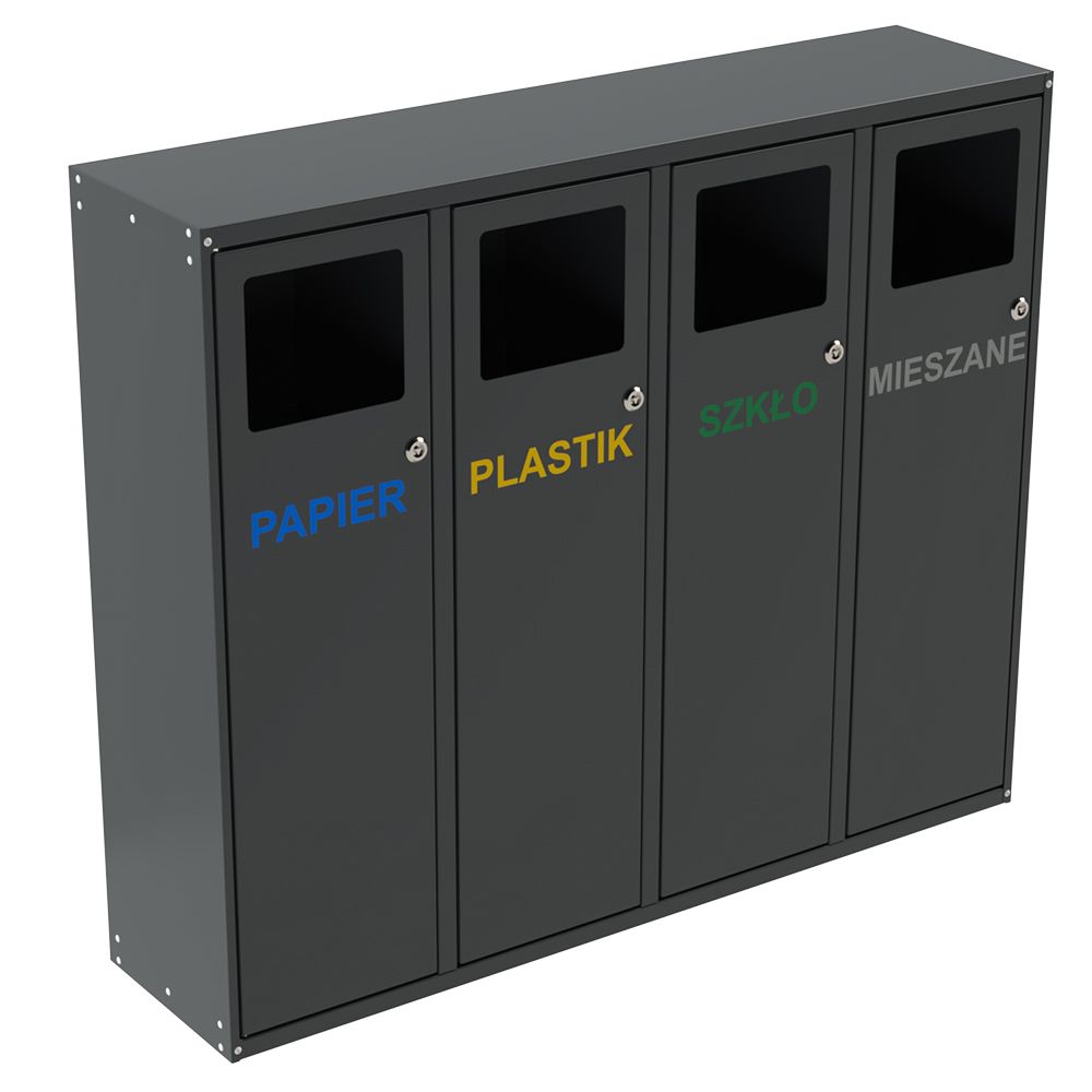 EcoBox IV. fém fedeles szelektív hulladékgyűjtő 4x32L 3615