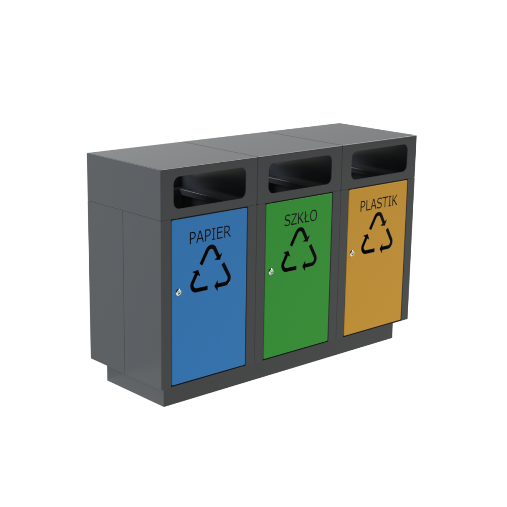 Blokk II. fém fedeles szelektív hulladékgyűjtő 3x60L 3605